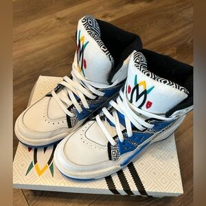 Adidas Special Edition Mutombo 55 Original White and Blue Patterned Sneakers